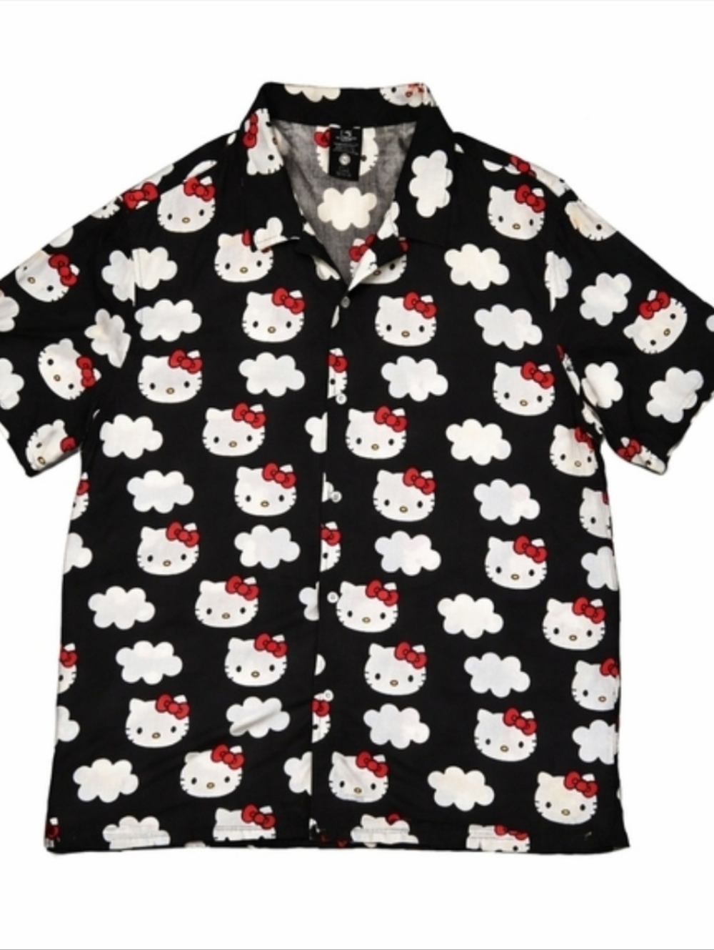 Hello Kitty Button-Up Shirt Mens Size XL Black Cloud Print Casual